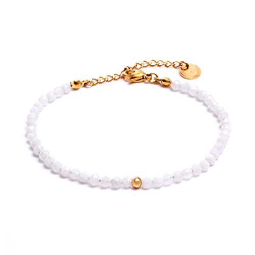 BERGERLIN Mondstein Armband grau - facettiertes graues Armband - Gold - XS-S