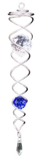 Iron Stop 34cm SILVER Spiral Twister with BLUE Crystal. Wind Twister/Spinner for Indoor or Outdoor Use