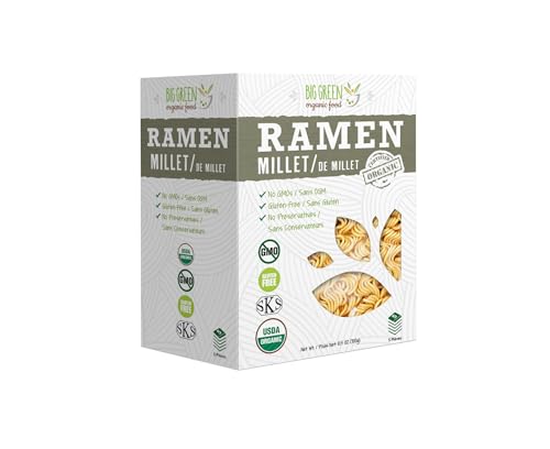 Big Green Organic Food- Organic Millet Ramen, Gluten-Free, Lectin-Free, Non-GMO, Vegan, Wheat and Rice Alternative (2.11 Ounce (5 Pieces))
