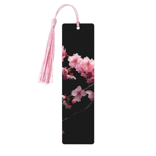 日本の桜の花プリント タッセル付き木製しおり 読書ページマーカー ブックマーク 男性/女性へのギフトに