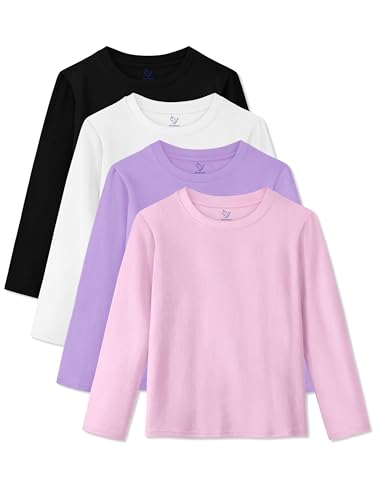 Image of 4 Pack Girls Long Sleeve Shirts Cotton T-Shirts Tagless Kids Tees Clothes