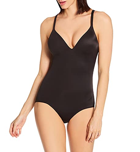 Naomi & Nicole Naomi and Nicole Women's No Side Show Plunge Bodysuit Shapewear, Black, M