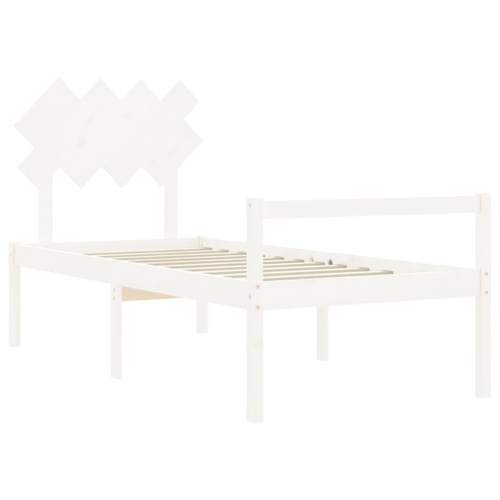Seniorenbett Weiß 90x190 cm - Massivholz Kiefer Einzelbett mit Kopfteil, Komforthöhe 45 cm Seniorengerechtes Bettgestell Holz für Senioren & Erwachsene, Stabil Holzbetten Holzrahmen