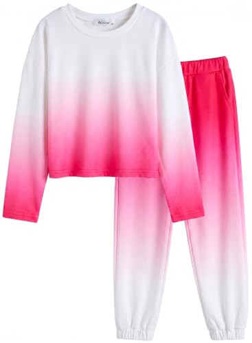 Image of Arshiner Girls 2 Piece Outfits Kids Tie Dye Sweatsuits Set Long Sleeve Shirt and Pants Set Size 5-14 Y