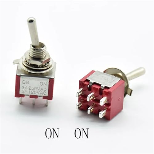 Interruptor DPDT MTS202 palanca roja ON-OFF-ON con retención de 6 pines 2