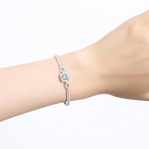 925 Sterling Silver Moissanite Bracelet for Women,1CT D Color Bangle Bracelet with GRA Certificate Perfect Jewelry Gifts4