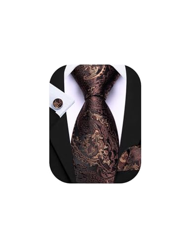 Image of Barry.Wang Men Ties Paisley Woven Silk Necktie Set with Pocket Suqare Cufflinks Formal