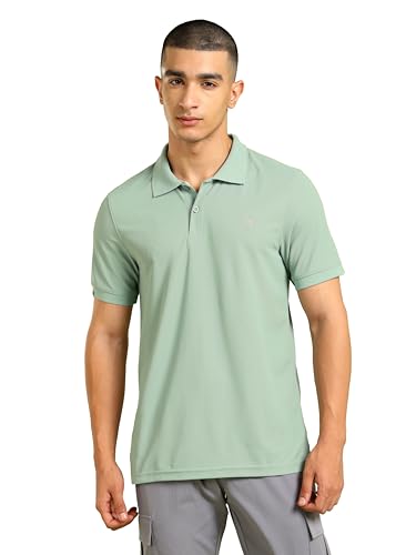 Image of TECHNOSPORT Men's Solid Slim Fit Polo Collar T-Shirt MATPIQ Half Sleeve Button Polyester for Gym Running Workout UPF50+ Anti Odour