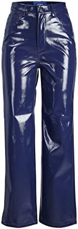 Jack & Jones Damen JXKENYA HW STRA Faux Leat Pant NOOS Hose, Medieval Blue/Detail:Shiny, M