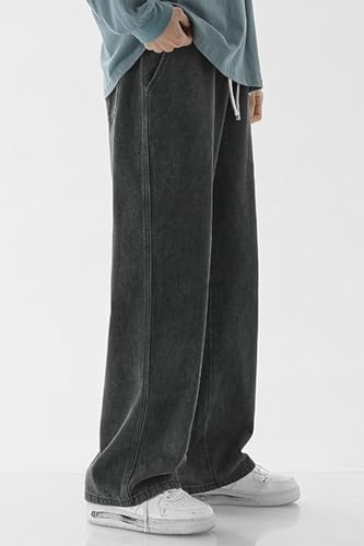 HENGAO Mens Baggy Jeans Elastic Waist Wide Leg Denim Pants Hip Hop Drawstring Loose Fit Trousers3