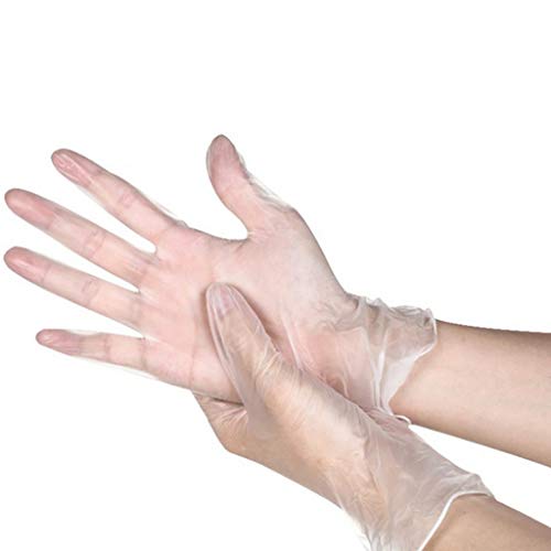 BURFLY Pack of 100 Clear Disposable Gloves Powder-Free PVC Gloves Latex-Free Transparent Great Quality for Kitchen, Lab, Daily Use