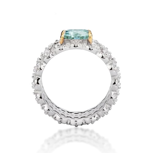 1 Carat Emerald Cut Peacock Blue/Red/Emerald/Champagne Moissanite Women's Wedding Band, 925 Sterling Silver Plated 18K White Gold Deluxe Full Moissanite Set Eternity Ring3