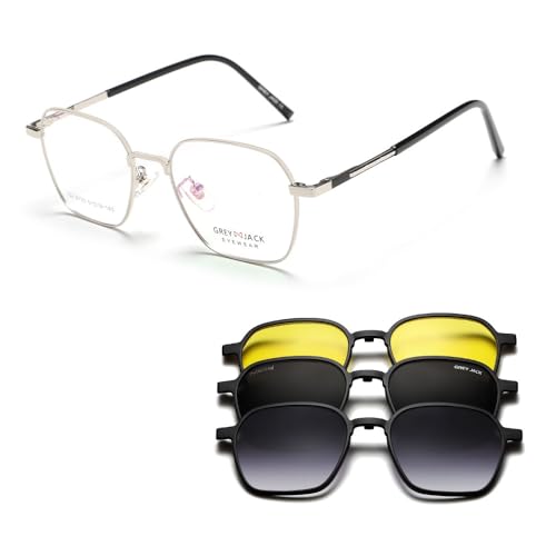 Image of grey jack Square Clip on Glasses with Spring Hinge,Metal Frame 3 in 1 Magentic Sunglasses for Myopic Men Women 8133