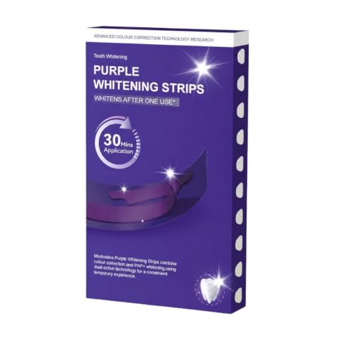 Image of Purple Teeth Whitening Strips with PAP and Hydroxyapatite, Peroxide-Free Oral Care Strips for Surface Stain Care, 14 Strips for 7 Applications, 30-Minute Use