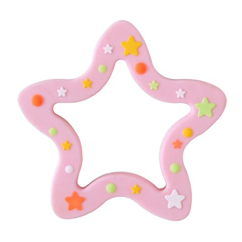 Image of Jimibaby Silicone Star Teether, Christmas, Holiday teether, the First Teething Toy for Baby Boys and Girls,100% BPA Free, Easy to Hold, Ideal Stocking Stuffers for Baby boy and Girl (Star Pink)
