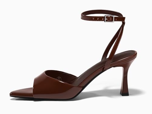 Image of Coutgo Womens Kitten Heels Sandals Pointed Open Toe Ankle Buckle Strap Summer Dress Shoes