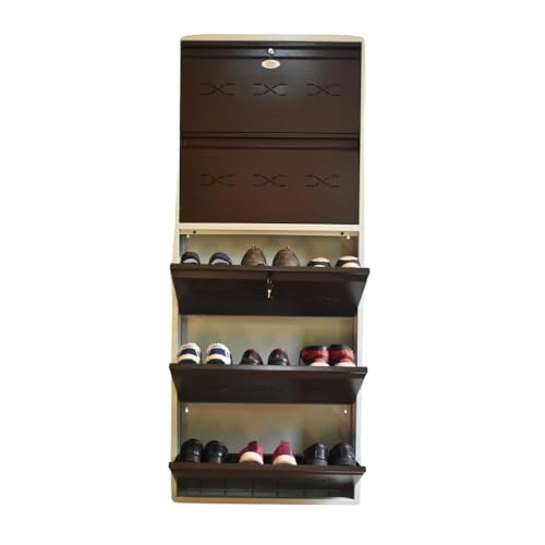 Image of I Metal Shoe Rack I Double Lock Slim and Wall Mounted I 5 Shelves (Brown Colour) I Coad LC 2L-05 BR I Height 71.5 Inches, Width 29 Inches, Depth 5.5 InchesI 3 Years Warranty.