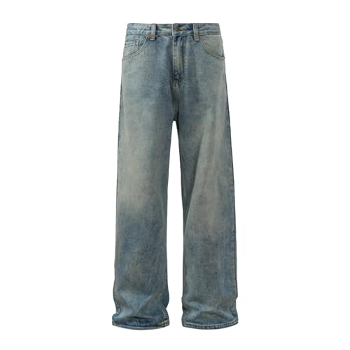 Jeans Pants Trousers Denim Trendy Washed Blue Grinding Fading Casual Commuter Straight Leg for Men3