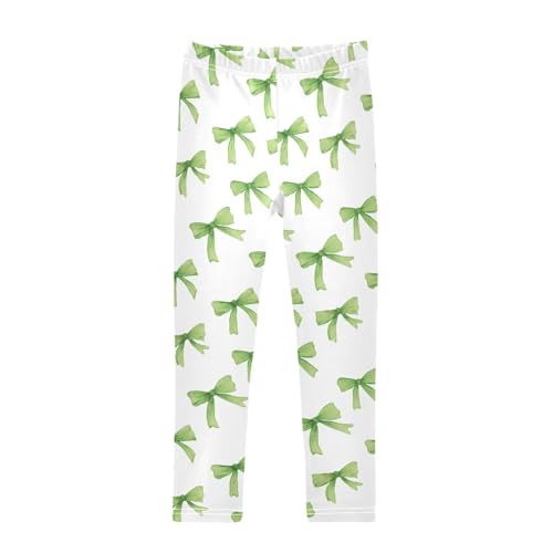 Girls' Athletic Leggings Ankle Length Yoga Dance Pants Kids Teen 4T Green Watercolor Bow