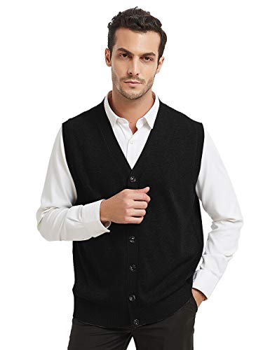 Toptie Mens Sweater Vest Solid Knitted Lightweight Thermal Cardigan-Black-L #TOP1