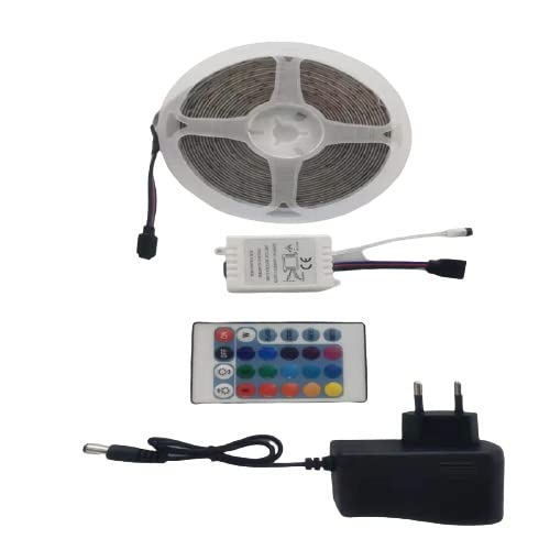 5 Meter Led Strip Lights Waterproof Led Light Strip with Bright RGB Color Changing Light Strip with 24 Keys Ir Remote Controller and Supply for Home (Multicolor)