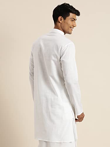 Image of VASTRAMAY Men Cotton Linen Solid Kurta | Cool & Breathable Ethnic Wear with Mandarin Collar for Eid, Holi & Festive Occasions