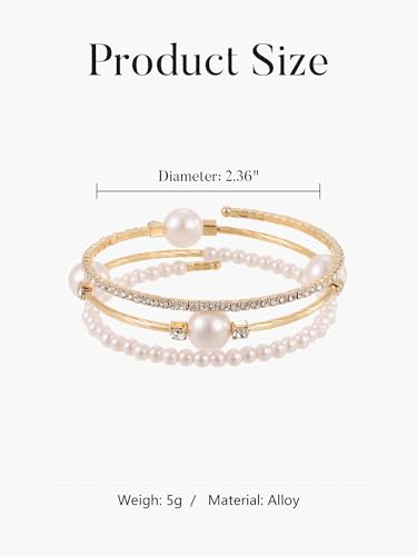 1PC Gold Layered Bangle Bracelet Set for Women, Elegant and Creative Faux Pearl Rhinestone Encrusted Bangle Bracelet for Women - Fashion Party Accessory3
