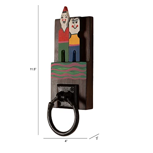Image of AAKRITI ART CREATIONS Modern Art Wooden Towel Hanger | Tidy Me Wooden Towel Hanger | Matte Finish Multicolor Wall Mounted Towel Holder for Bath & Wash Area