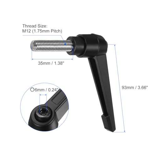 Image of uxcell 2pcs Clamping Lever Handles, M12 x 35mm 304 Stainless Steel Threaded Male Stud, Adjustable Handles Locking Quick Release Ratchet Push Button Bolt Knobs, Black