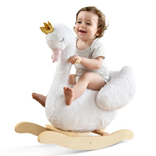 Labebe - Cheval à Bascule Enfant, Cygne Extérieur/Intérieur, Jeux Jouet pour Jardin, Animal pour Fille 1-3 Ans, Peluche - Blanc Cygne