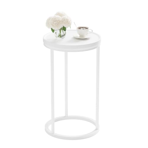 YAUKOMEL Small Round Side Table,Round Sofa End Table White