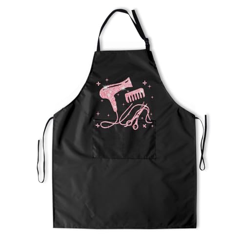 Granbey Hair Stylist Apron Hairstylist Salon Apron with Pink Glitters Tools 2 Pockets Cute Hairdresser Barber Aprons Christmas Gifts for Hairdressers Cosmetology Gifts for Women Men
