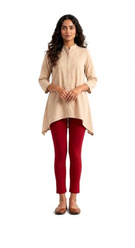 Image of Women's Cotton Lycra Ankle Length Leggings | Regular Rise, Soft 4 Way Stretch Fabric | Casual & Ethnic Wear