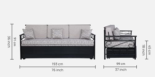 Image of 3 Seater Metal Sofa Cum Bed with Hydraulic Storage | King Size Sofa Cuma Bed | 3 Seater Sofa Set, Metal Sofa Set for Living Room (Multi Grey & Black, King Size (76 x 72))