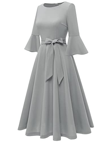 Image of HomRain Women's Church Dresses Modest Bell Sleeve Wedding Guest Cocktail Tea Party Vintage Evening Dress