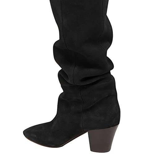 FSJ Women Over The Knee Boots Comfy Wrinkled Medium Chunky Heel Closed Point Toe Classic Pull On Business Shoes Size 4-15 M US2