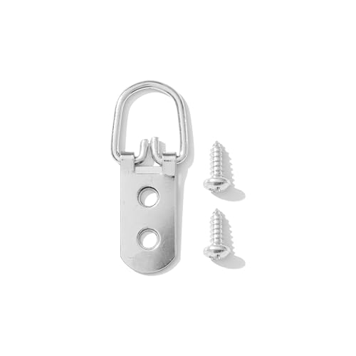 D-Ring Picture Hangers with Screws – 50 Pack Two Hole Wide Strap Hangers for Picture Frames, Photos, Mirrors, Wall Decor, and Paintings – 40 lb Capacity