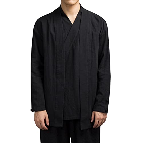 Cardigan d'août homme lin coton noir veste Hanfu pour soirées d'été 4XL