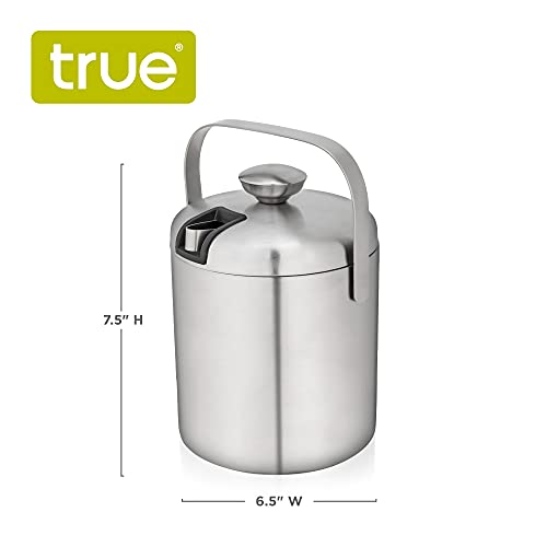 True Stainless Steel Ice Bucket With Tongs, Double Walled Insulated Bar Essential With Built-In Tong Holder Lid #TOP2