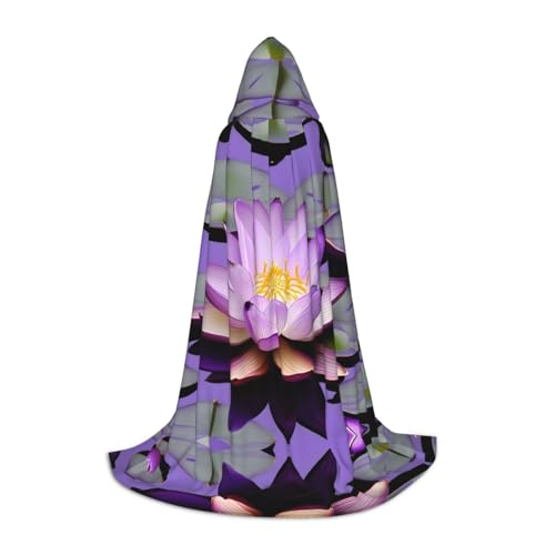 Cape longue à capuche imprimé lotus violet pour costume rapide