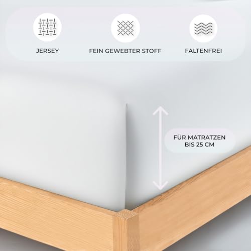 Buymax Spannbettlaken 140x200cm Baumwolle 100% Spannbetttuch Bettlaken Jersey, Matratzenhöhe bis 25 cm, Farbe Weiß 3