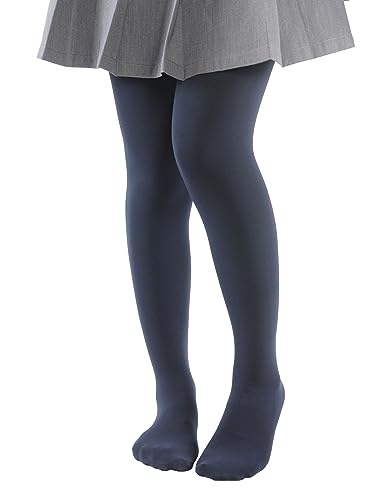 EVERSWE Girls Winter Warm Fleece Lined Tights Thick Dance Tights (6-8, Navy Blue)