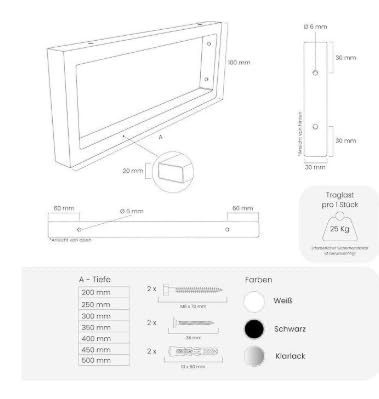 Consola de pared, juego de 2 soportes para estanterías de metal negro, 40 x 10 cm, acero al carbono, soporte rectangular para lavabo y lavabo
