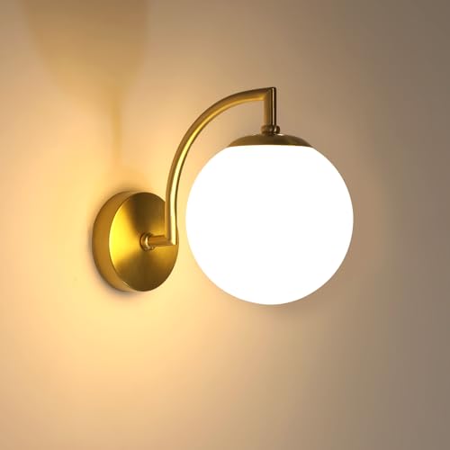DELIPOP Applique da Parete Interno Oro, E27 Vintage Lampade da Parete di Sfera Vetro, Moderno Lampada a Muro per Camera da letto Soggiorno Studio Corridoio
