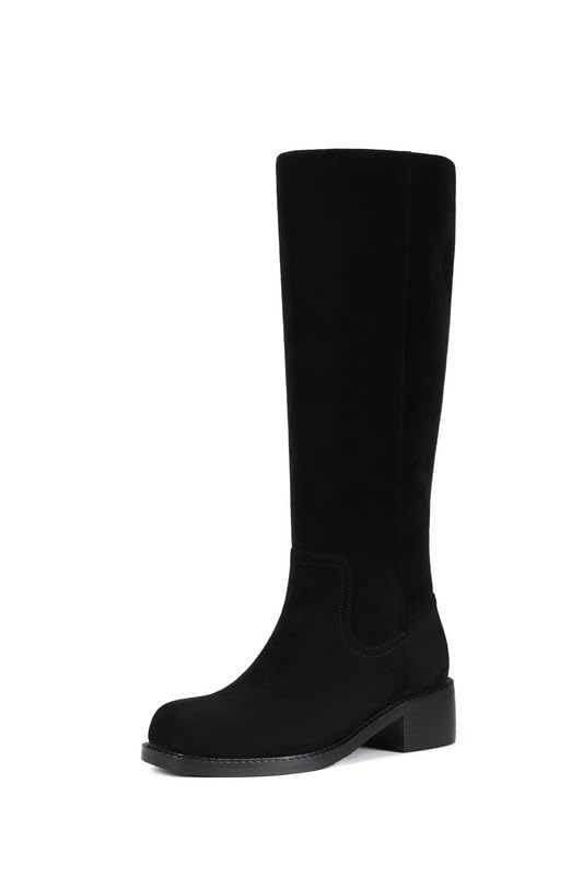 Image of ZJA Knee High Boots Square Toe Boots Low Heel Flat Long Boots for Women Dress Chunky Comfortable Tall Boots