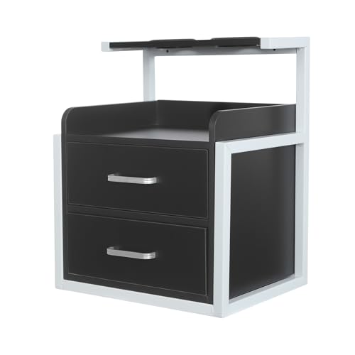 Eapmic Salon Cabinet with Drawers, Suspended Salon Wall Cabinet, Salon Stations Salon Table with 2 Drawers, Stylist Storage Cabinet Beauty Station with 2 Hair Dryer Holders (Black+Silver)