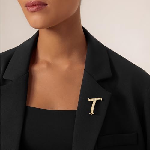 Image of Cicy Bell A-Z Initial 26 Letter Brooch Pins 18k Gold Plated Cubic Zirconia Breastpin Name Personalized Gifts for Women Men