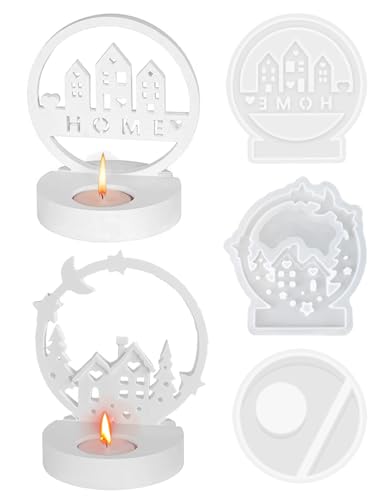 4 Stampi In Silicone Per Gesso A Forma Di Casette Con Finestre E Lettere LOVE - Fai Da Te Per Candele E Saponi