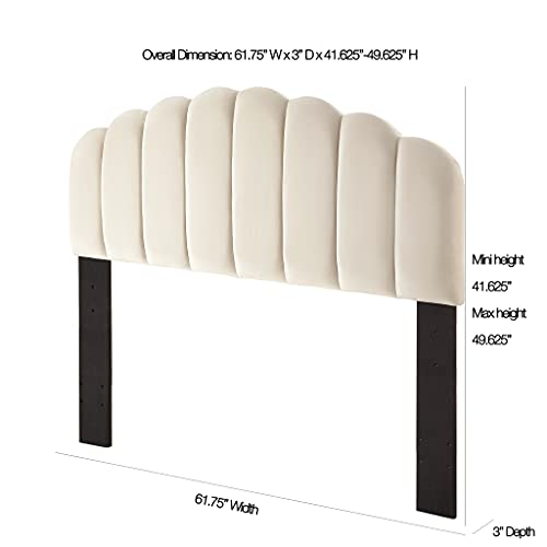 Ball & Cast Tufted Velvet Upholstered Headboard Channel, Queen Full Size Bed Adjusted Height 42-50 Inch, Cream #TOP7