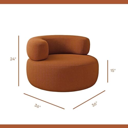 Image of Modern Round Accent Chair, Teal Bookley Fabric, High Density Foam Cushion, Pinewood Frame, Contemporary Style for Living Room Bedroom Office, 36 inchx36 inchx24 (Burnt Orange)